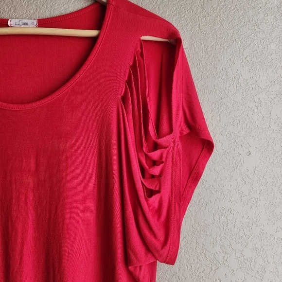 E. Luna Red Women's Short Sleeve Liberty Top Size M - Picture 5 of 11